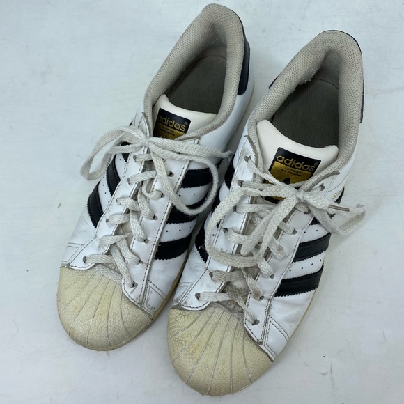 8.5 ADIDAS SUPERSTAR SHOES LEATHER WHITE SNEAKERS adult trainers 3 stripe - Picture 11 of 12
